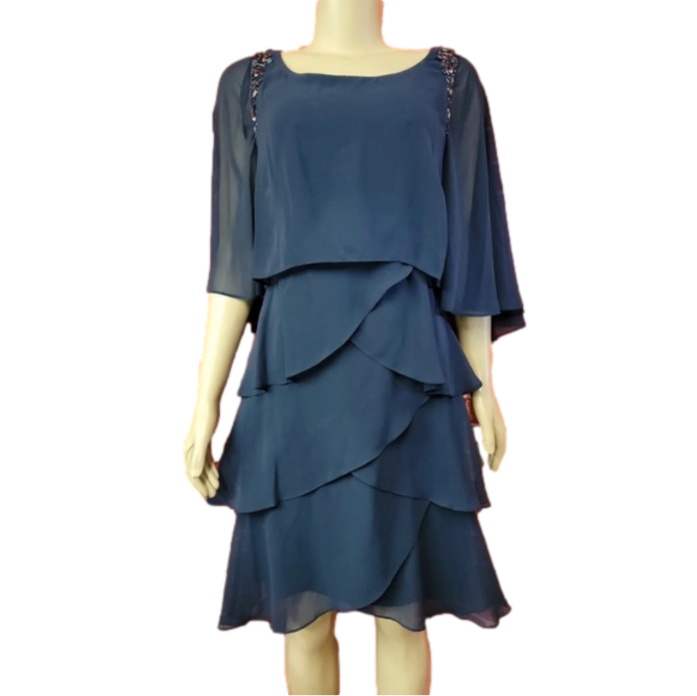 New SLNY Navy Beaded Tiered Dress Size 10 - Picture 2 of 4